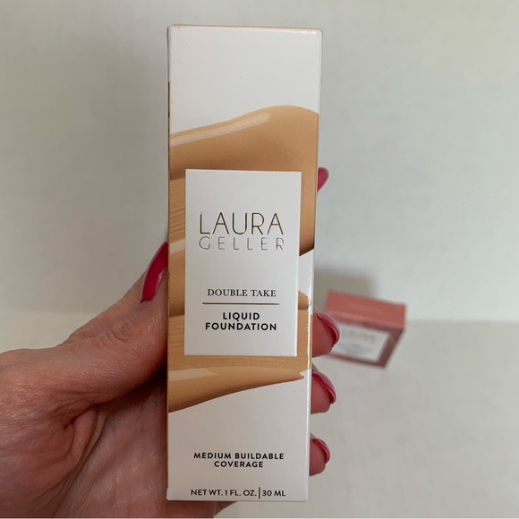 Laura Geller Double Take Foundation Medium, pink buttercream blush, kabuki brush - Picture 5 of 9